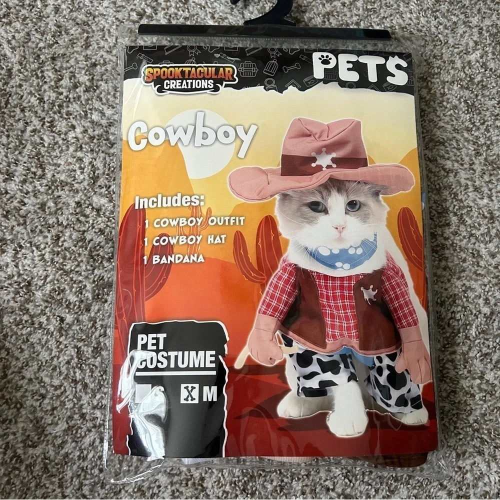 🦋 Western Cowboy Cat Outfit in Brown and Red Halloween Medium